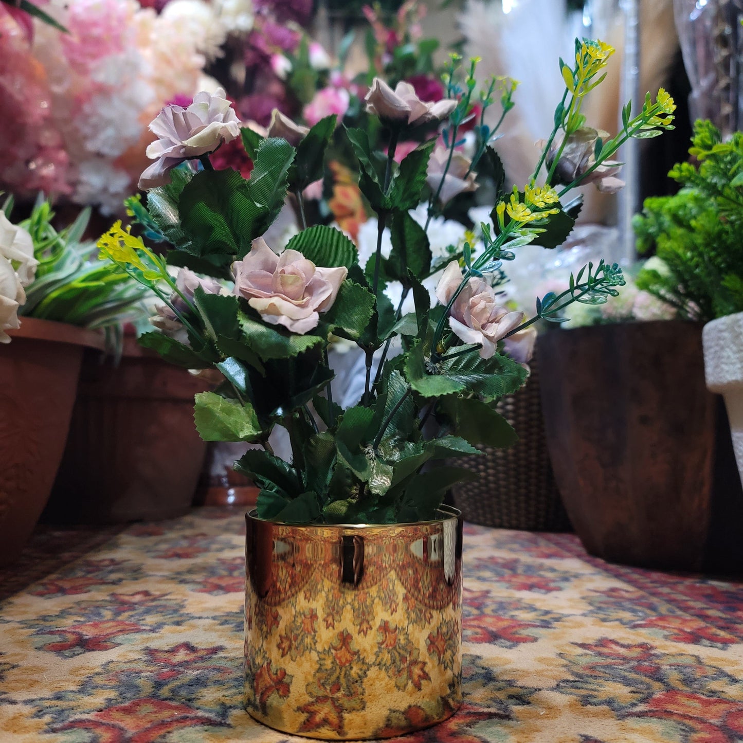 Golden Pot with Rose Bunch