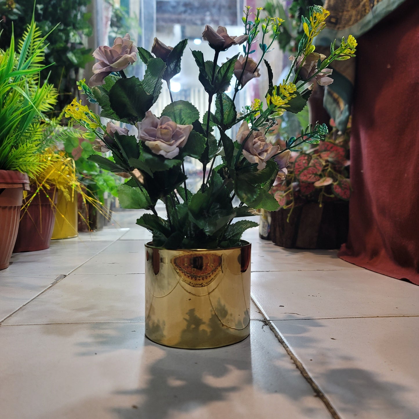 Golden Pot with Rose Bunch