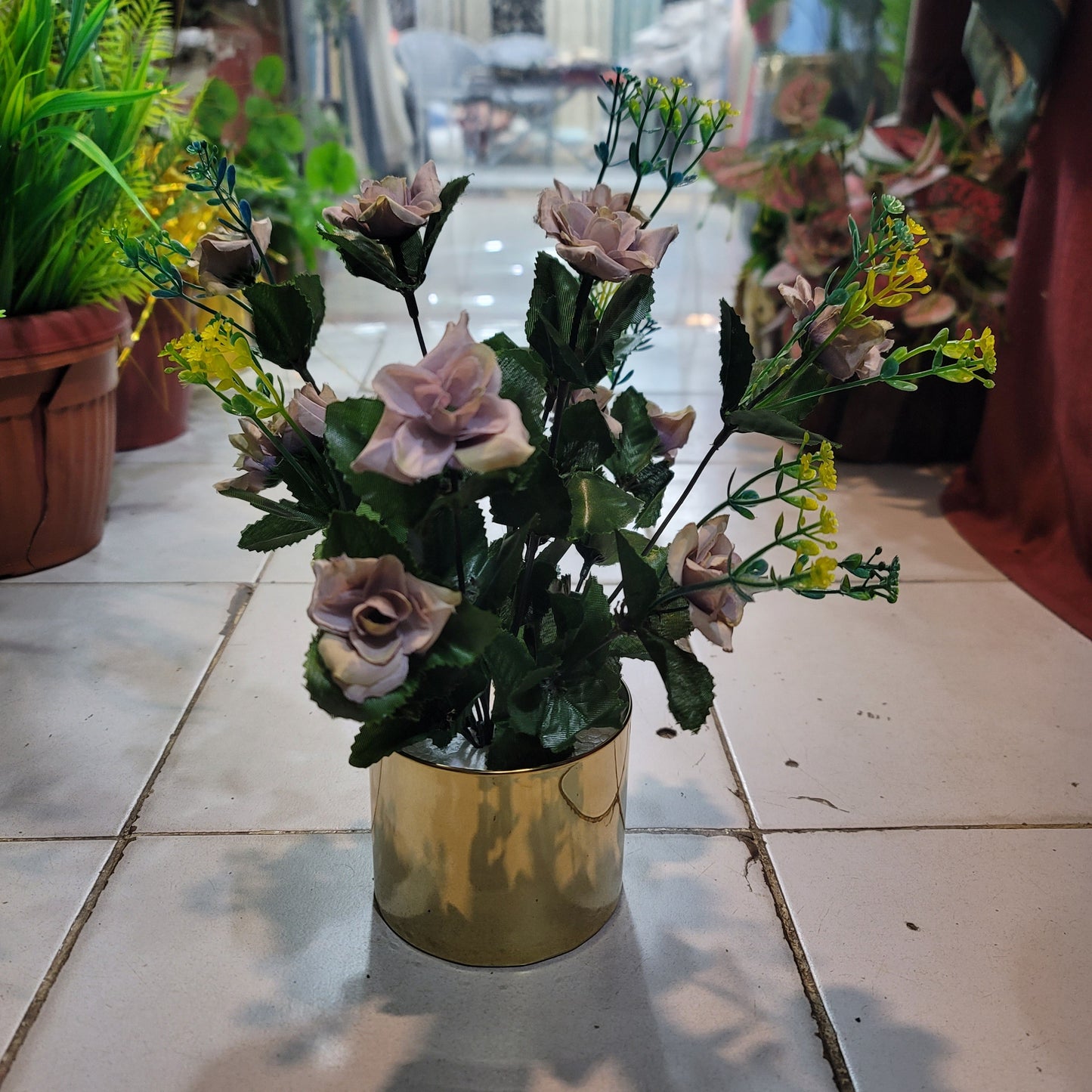 Golden Pot with Rose Bunch